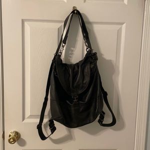 Black leather convertible backpack satchel bag
